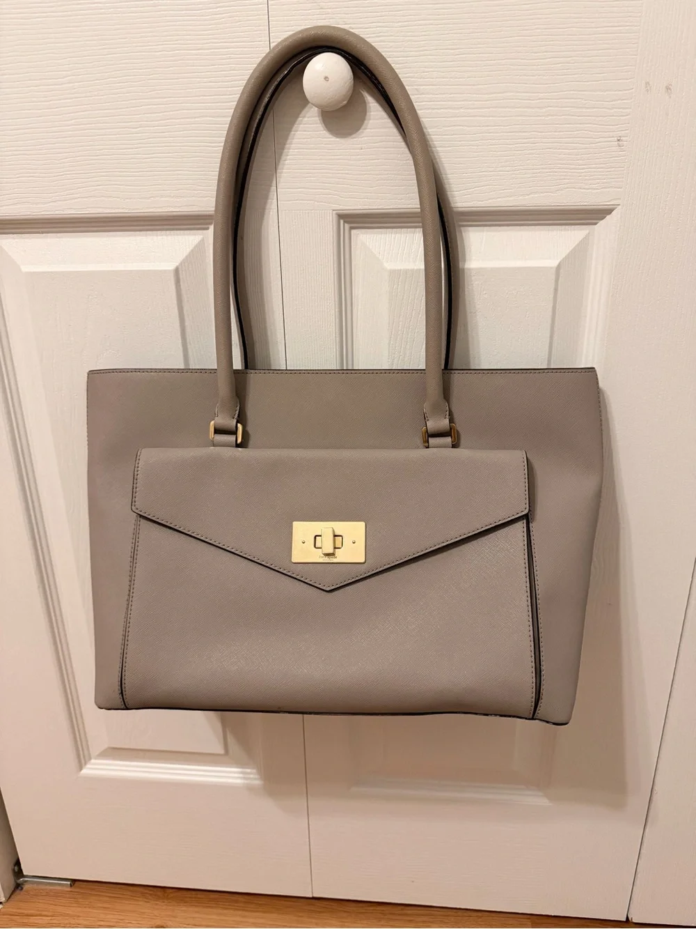 kate spade Taupe Double-Handle Tote with Front Flap Pocket